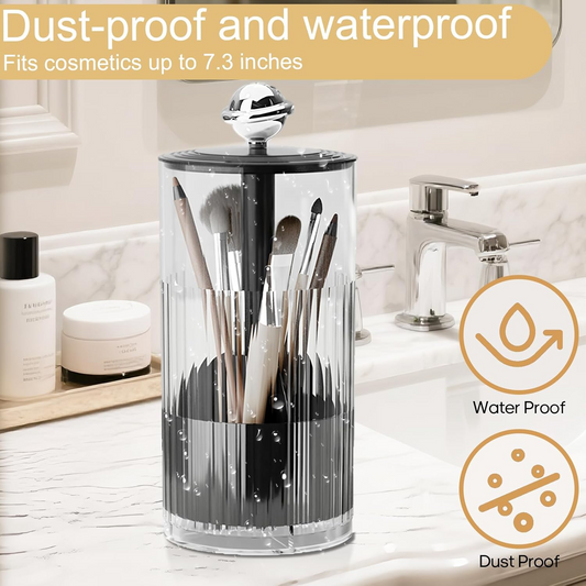Upgraded Press-Pop Makeup Brush Holder  One-Touch Open Dustproof Organizer With Clear Lid For Vanity Desktop Bathroom 2 Colors